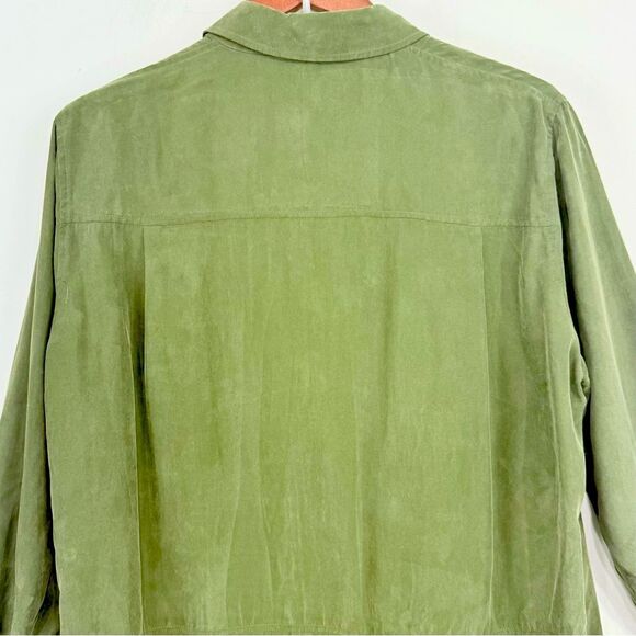 Alex Garfield Hunter Green Button Up Long Sleeve Cupro Tunic Blouse - Picture 10 of 16